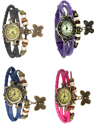 

NS18 Vintage Butterfly Rakhi Combo of 4 Black, Blue, Purple And Pink Watch - For Women