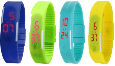 NS18 Silicone Led Magnet Band Combo of 4 Blue, Green, Sky Blue And Yellow Digital Watch  - For Boys & Girls   Watches  (NS18)