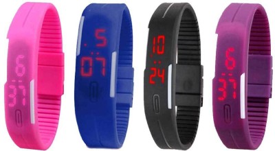 NS18 Silicone Led Magnet Band Watch Combo of 4 Pink, Blue, Black And Purple Digital Watch  - For Couple   Watches  (NS18)