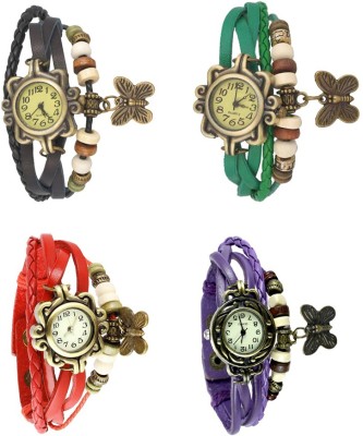 NS18 Vintage Butterfly Rakhi Combo of 4 Black, Red, Green And Purple Analog Watch  - For Women   Watches  (NS18)
