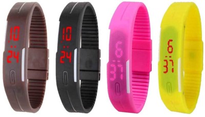 NS18 Silicone Led Magnet Band Combo of 4 Brown, Black, Pink And Yellow Digital Watch  - For Boys & Girls   Watches  (NS18)