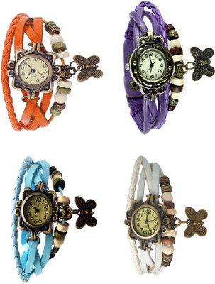 

NS18 Vintage Butterfly Rakhi Combo of 4 Orange, Sky Blue, Purple And White Watch - For Women