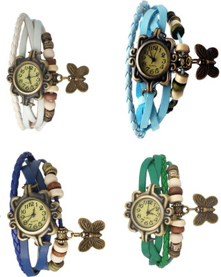 View NS18 Vintage Butterfly Rakhi Combo of 4 White, Blue, Sky Blue And Green Analog Watch  - For Women Wrist Watches Price Online(NS18)