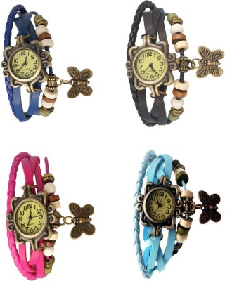 NS18 Vintage Butterfly Rakhi Combo of 4 Blue, Pink, Black And Sky Blue Analog Watch  - For Women   Watches  (NS18)