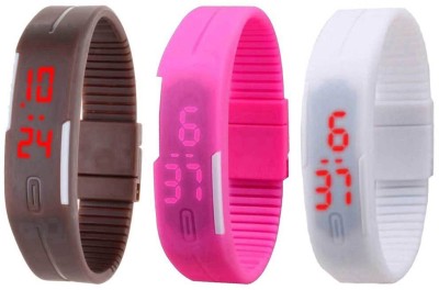 NS18 Silicone Led Magnet Band Combo of 3 Brown, Pink And White Digital Watch  - For Boys & Girls   Watches  (NS18)