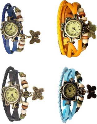 NS18 Vintage Butterfly Rakhi Combo of 4 Blue, Black, Yellow And Sky Blue Analog Watch  - For Women   Watches  (NS18)