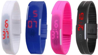 NS18 Silicone Led Magnet Band Combo of 4 White, Blue, Pink And Black Digital Watch  - For Boys & Girls   Watches  (NS18)