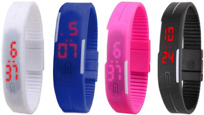 NS18 Silicone Led Magnet Band Combo of 4 White, Blue, Pink And Black Digital Watch  - For Boys & Girls   Watches  (NS18)