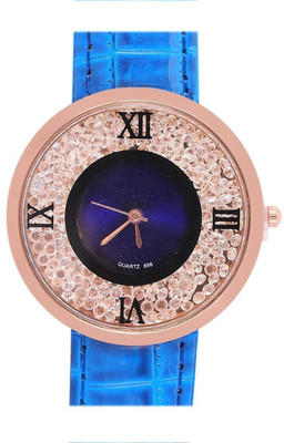 

Zillion Round Blue Dial Sprinkled Moving Diamond Watch - For Women