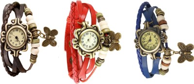 NS18 Vintage Butterfly Rakhi Watch Combo of 3 Brown, Red And Blue Analog Watch  - For Women   Watches  (NS18)