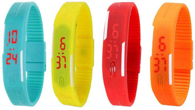 

NS18 Silicone Led Magnet Band Combo of 4 Sky Blue, Yellow, Red And Orange Watch - For Boys & Girls