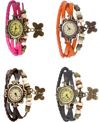 NS18 Vintage Butterfly Rakhi Combo of 4 Pink, Brown, Orange And Black Analog Watch  - For Women   Watches  (NS18)