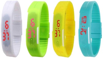 NS18 Silicone Led Magnet Band Watch Combo of 4 White, Green, Yellow And Sky Blue Digital Watch  - For Couple   Watches  (NS18)