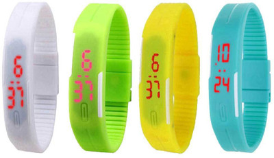 

NS18 Silicone Led Magnet Band Watch Combo of 4 White, Green, Yellow And Sky Blue Watch - For Couple