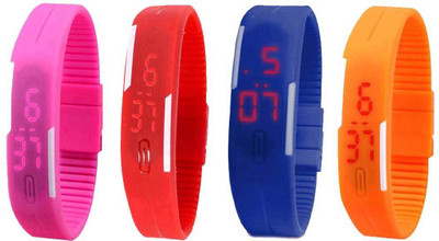 NS18 Silicone Led Magnet Band Combo of 4 Pink, Red, Blue And Orange Digital Watch  - For Boys & Girls   Watches  (NS18)