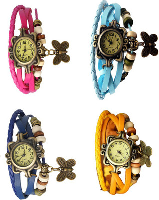 

Kissu Vintage Rakhi Combo of 4 Pink, Blue, Sky Blue And Yellow Watch - For Women