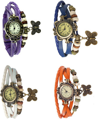 

NS18 Vintage Butterfly Rakhi Combo of 4 Purple, White, Blue And Orange Watch - For Women