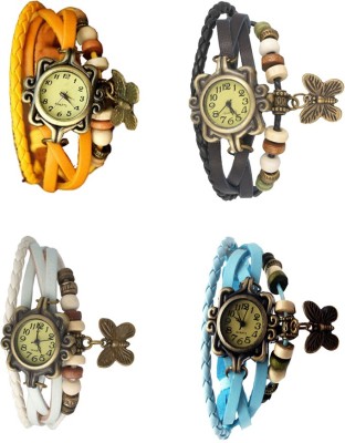 NS18 Vintage Butterfly Rakhi Combo of 4 Yellow, White, Black And Sky Blue Analog Watch  - For Women   Watches  (NS18)