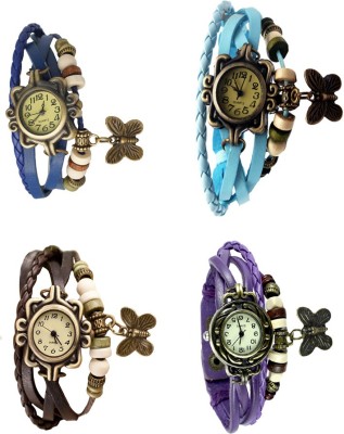 NS18 Vintage Butterfly Rakhi Combo of 4 Blue, Brown, Sky Blue And Purple Analog Watch  - For Women   Watches  (NS18)