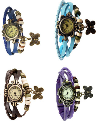 NS18 Vintage Butterfly Rakhi Combo of 4 Blue, Brown, Sky Blue And Purple Analog Watch  - For Women   Watches  (NS18)