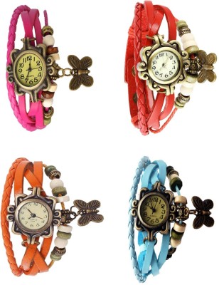 NS18 Vintage Butterfly Rakhi Combo of 4 Pink, Orange, Red And Sky Blue Analog Watch  - For Women   Watches  (NS18)