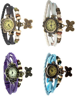 

Kissu Vintage Rakhi Combo of 4 Black, Purple, White And Sky Blue Watch - For Women