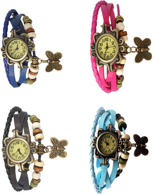 View NS18 Vintage Butterfly Rakhi Combo of 4 Blue, Black, Pink And Sky Blue Analog Watch  - For Women Wrist Watches Price Online(NS18)