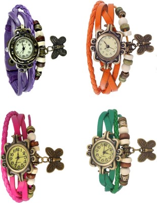 NS18 Vintage Butterfly Rakhi Combo of 4 Purple, Pink, Orange And Green Analog Watch  - For Women   Watches  (NS18)