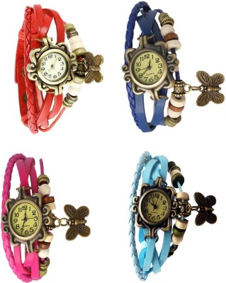 NS18 Vintage Butterfly Rakhi Combo of 4 Red, Pink, Blue And Sky Blue Analog Watch  - For Women   Watches  (NS18)