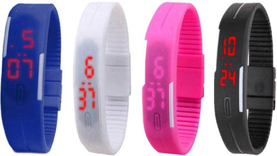 

Kissu Led Magnet Band Combo of 4 Blue, White, Pink And Black Watch - For Men & Women