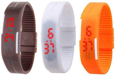 

NS18 Silicone Led Magnet Band Combo of 3 Brown, White And Orange Watch - For Boys & Girls