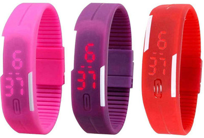 

NS18 Silicone Led Magnet Band Combo of 3 Pink, Purple And Red Watch - For Boys & Girls