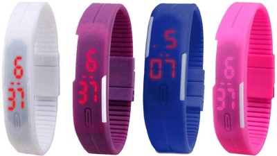 NS18 Silicone Led Magnet Band Combo of 4 White, Purple, Blue And Pink Digital Watch  - For Boys & Girls   Watches  (NS18)