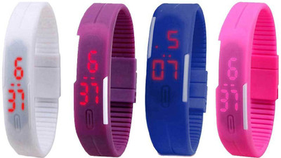 NS18 Silicone Led Magnet Band Combo of 4 White, Purple, Blue And Pink Digital Watch  - For Boys & Girls   Watches  (NS18)