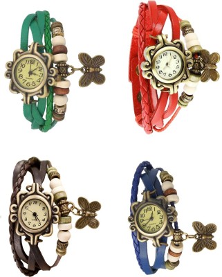 NS18 Vintage Butterfly Rakhi Combo of 4 Green, Brown, Red And Blue Analog Watch  - For Women   Watches  (NS18)