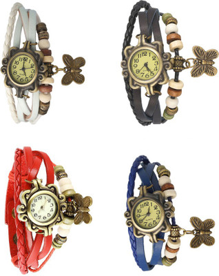 

NS18 Vintage Butterfly Rakhi Combo of 4 White, Red, Black And Blue Watch - For Women