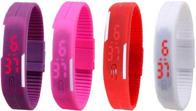 NS18 Silicone Led Magnet Band Combo of 4 Purple, Pink, Red And White Digital Watch  - For Boys & Girls   Watches  (NS18)