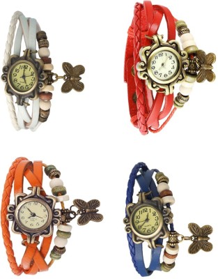 NS18 Vintage Butterfly Rakhi Combo of 4 White, Orange, Red And Blue Analog Watch  - For Women   Watches  (NS18)