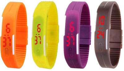 NS18 Silicone Led Magnet Band Combo of 4 Orange, Yellow, Purple And Brown Digital Watch  - For Boys & Girls   Watches  (NS18)