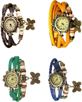 

Kissu Vintage Rakhi Combo of 4 Brown, Green, Yellow And Blue Watch - For Women