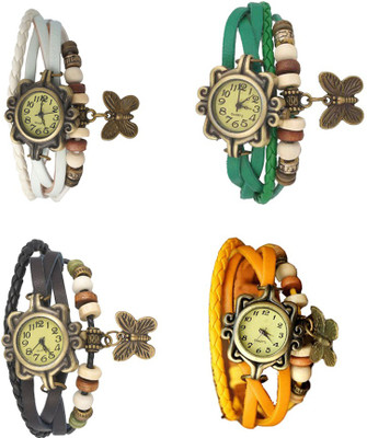 

Kissu Vintage Rakhi Combo of 4 White, Black, Green And Yellow Watch - For Women