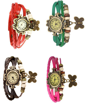 

NS18 Vintage Butterfly Rakhi Combo of 4 Red, Brown, Green And Pink Watch - For Women