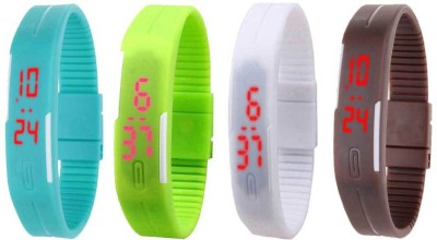 NS18 Silicone Led Magnet Band Combo of 4 Sky Blue, Green, White And Brown Digital Watch  - For Boys & Girls   Watches  (NS18)