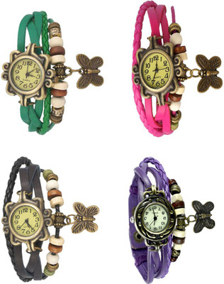 

NS18 Vintage Butterfly Rakhi Combo of 4 Green, Black, Pink And Purple Watch - For Women
