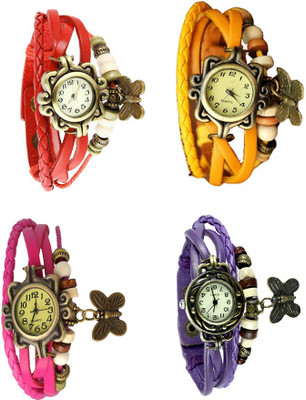 NS18 Vintage Butterfly Rakhi Combo of 4 Red, Pink, Yellow And Purple Analog Watch  - For Women   Watches  (NS18)