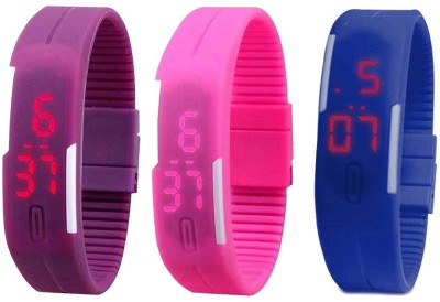 NS18 Silicone Led Magnet Band Combo of 3 Purple, Pink And Blue Digital Watch  - For Boys & Girls   Watches  (NS18)