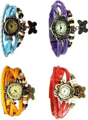 NS18 Vintage Butterfly Rakhi Combo of 4 Sky Blue, Yellow, Purple And Red Analog Watch  - For Women   Watches  (NS18)
