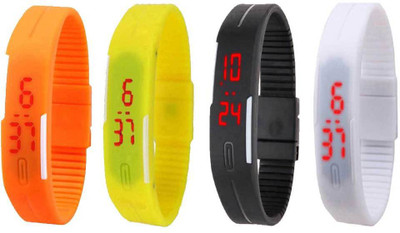 

NS18 Silicone Led Magnet Band Combo of 4 Orange, Yellow, Black And White Watch - For Boys & Girls