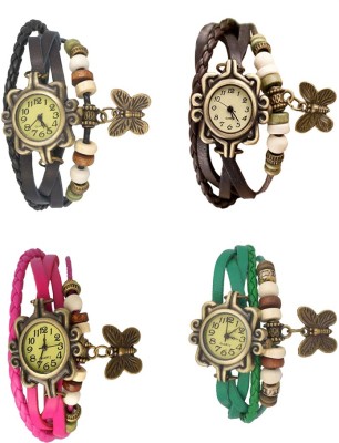 NS18 Vintage Butterfly Rakhi Combo of 4 Black, Pink, Brown And Green Analog Watch  - For Women   Watches  (NS18)
