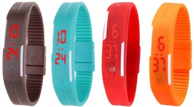 NS18 Silicone Led Magnet Band Combo of 4 Brown, Sky Blue, Red And Orange Digital Watch  - For Boys & Girls   Watches  (NS18)